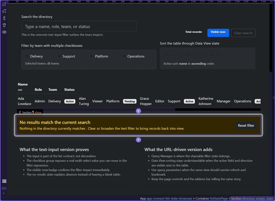 Screenshot: A reset action turns the empty state into a recovery path
