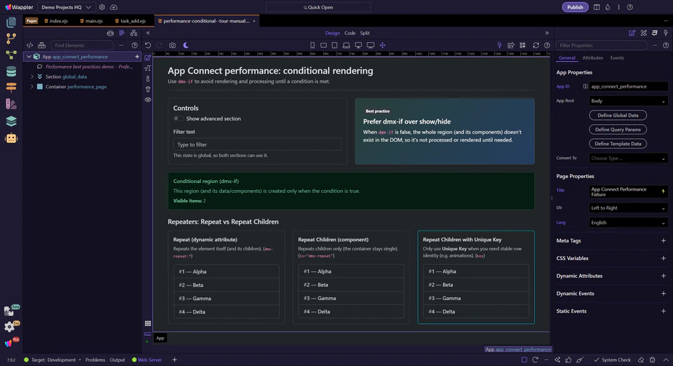 Screenshot: Conditional Region vs Show/Hide