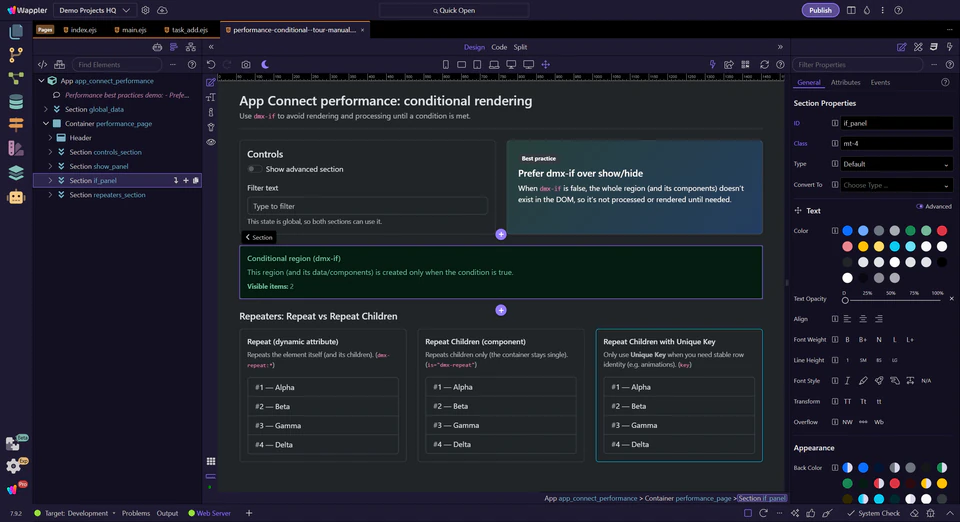 Screenshot: Place conditional-only data inside