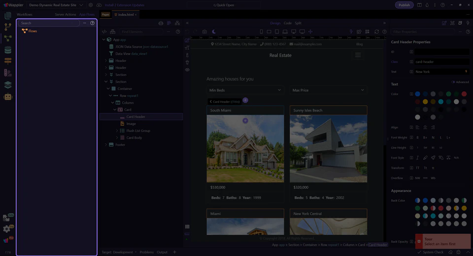 Screenshot: Flow selection