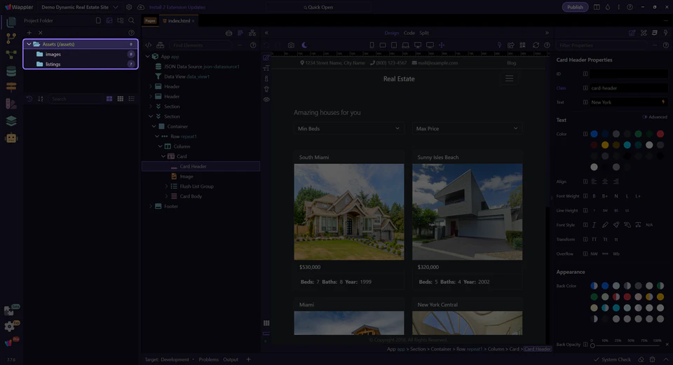 Screenshot: Assets tree overview