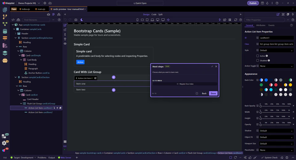 Screenshot: Next steps