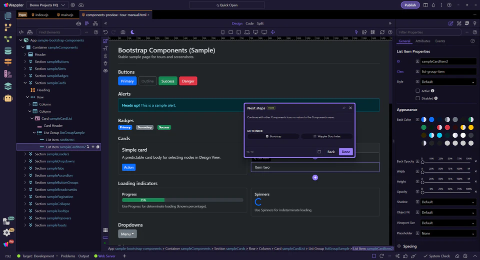 Screenshot: Next steps