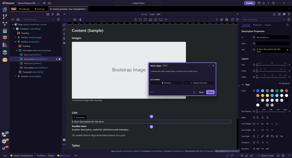 Screenshot: Next steps