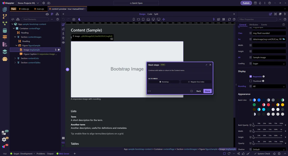 Screenshot: Next steps