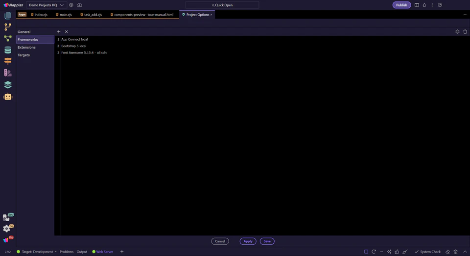 Screenshot: Frameworks example