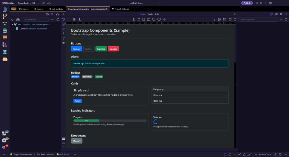 Screenshot: Page frameworks control inclusion