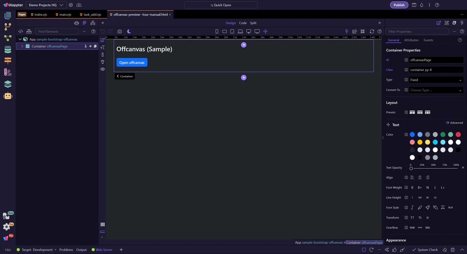 Screenshot: Offcanvas sample