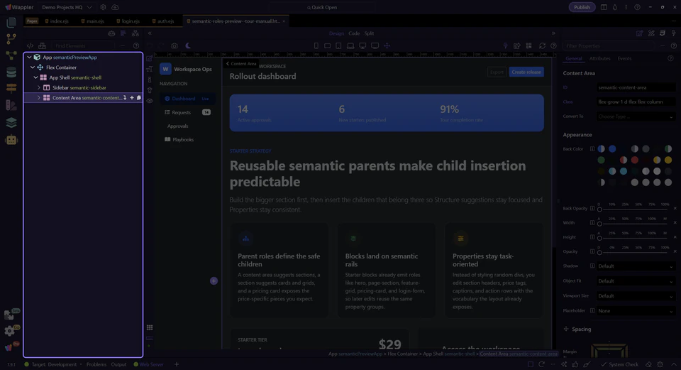 Screenshot: Start from the content area