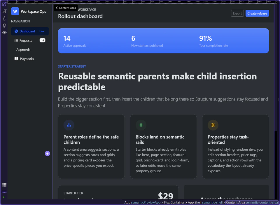 Screenshot: Content area