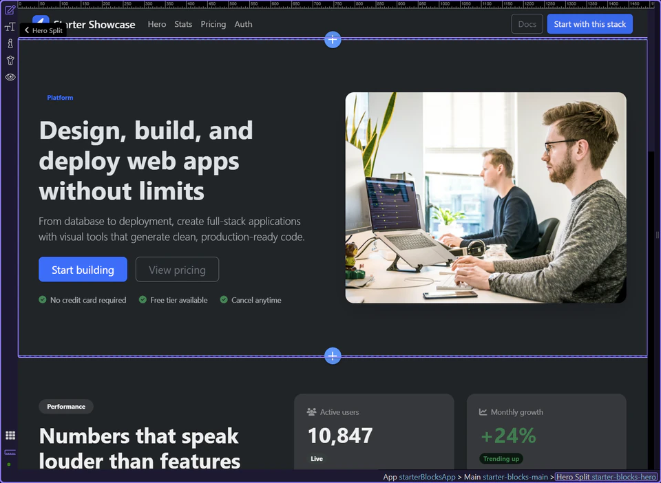 Screenshot: Hero block