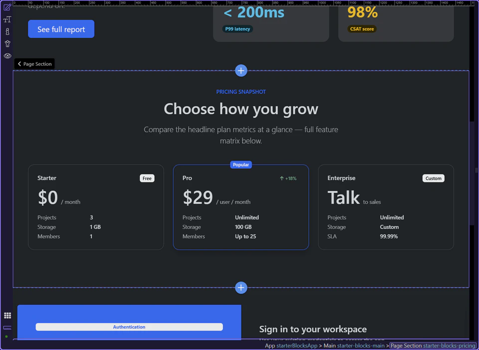 Screenshot: Pricing block