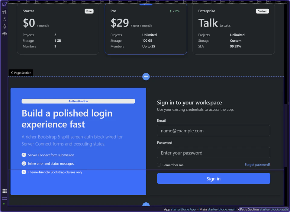 Screenshot: Auth block