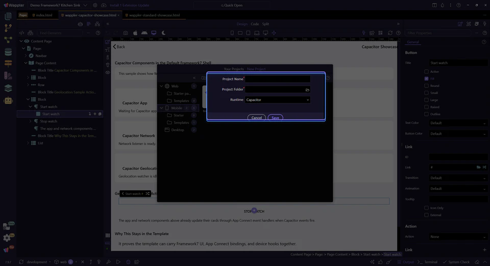 Screenshot: Confirm the Bootstrap 5 Mobile-project settings