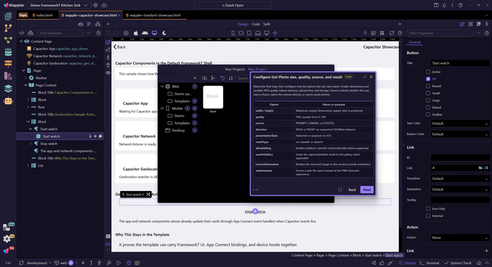 Screenshot: Configure Get Photo size, quality, source, and result