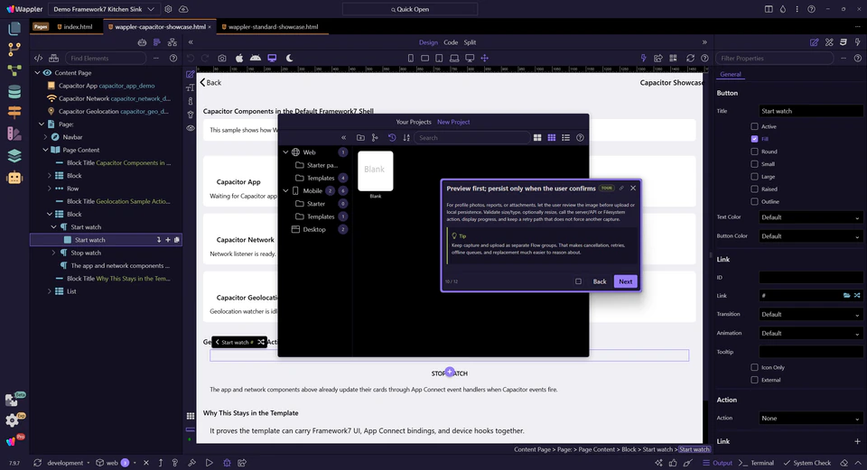 Screenshot: Preview first; persist only when the user confirms