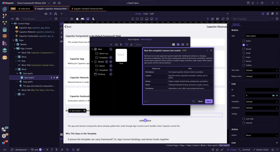 Screenshot: Run the complete Camera test matrix