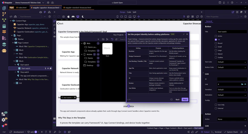 Screenshot: Set the project identity before adding platforms