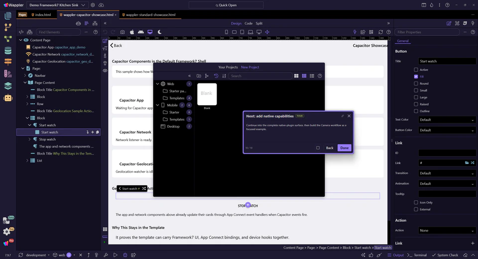 Screenshot: Next: add native capabilities