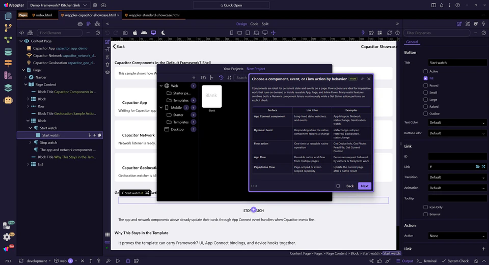 Screenshot: Choose a component, event, or Flow action by behavior