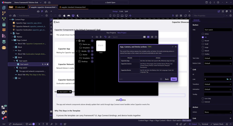 Screenshot: App, Camera, and Device actions