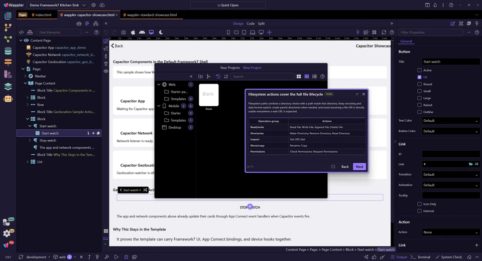 Screenshot: Filesystem actions cover the full file lifecycle