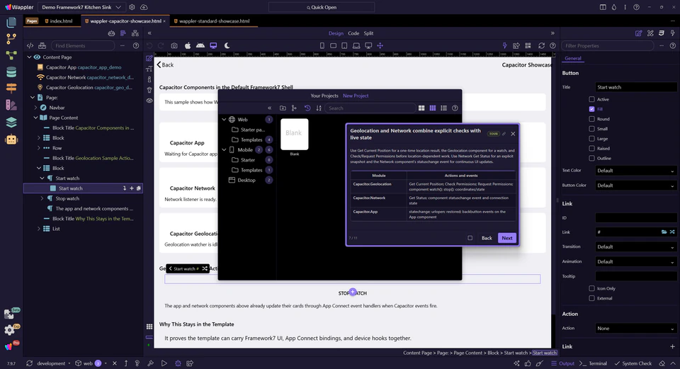 Screenshot: Geolocation and Network combine explicit checks with live state