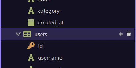 Screenshot: The `users` table is selected for seed actions