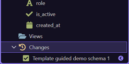 Screenshot: The `Changes` branch is selected
