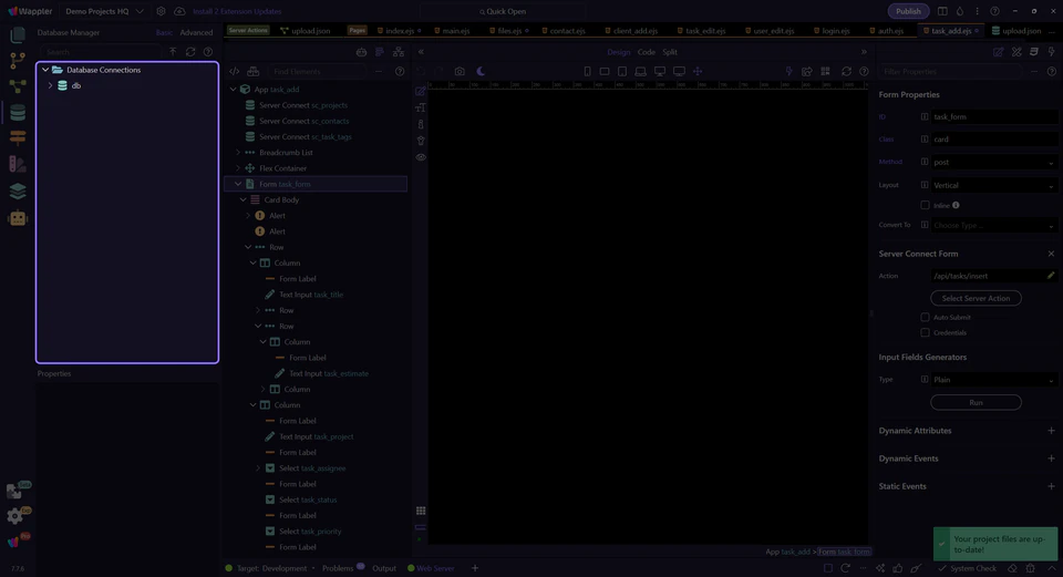 Screenshot: Database tree focus