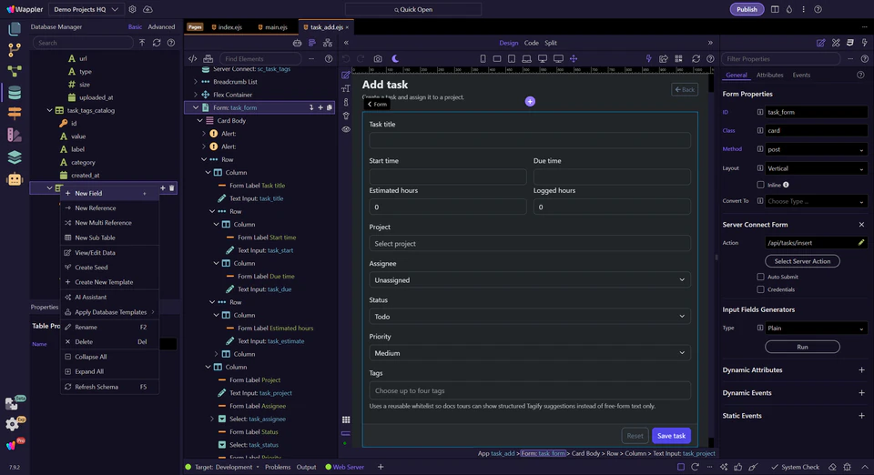 Screenshot: Schema changes in practice