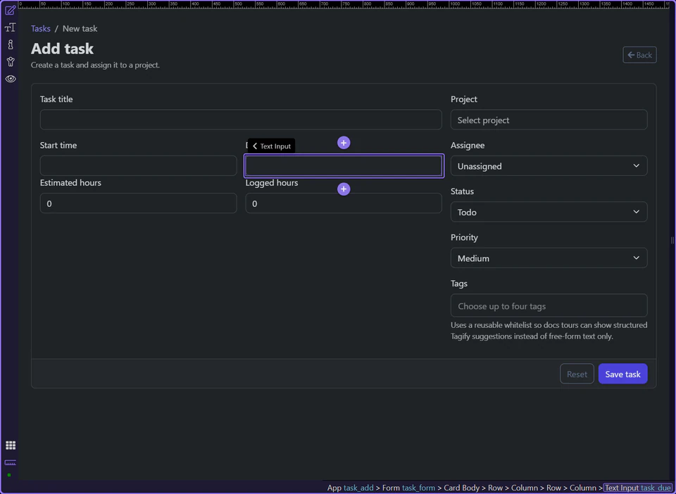 Screenshot: The Due field repeats the same pattern