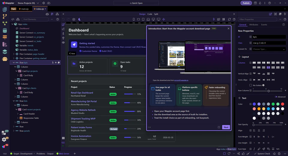Screenshot: Introduction: Start from the Wappler account download page