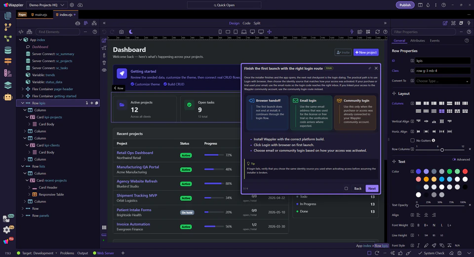 Screenshot: Finish the first launch with the right login route