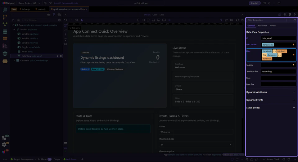 Screenshot: The filter field launches the Visual Expression Builder