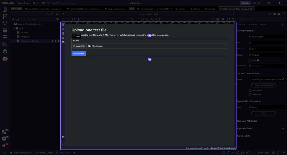 Screenshot: Create the upload form