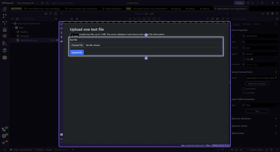 Screenshot: Upload one small test file