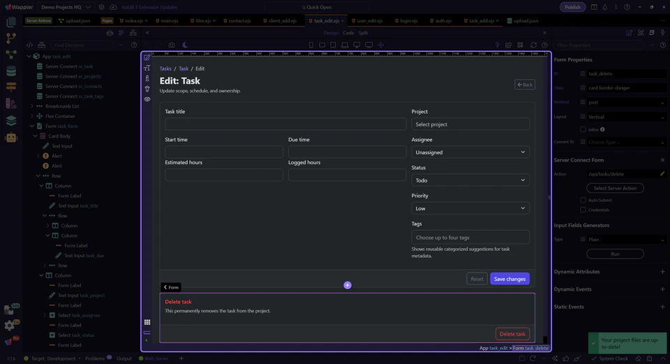 Screenshot: The delete form makes the dangerous action unmistakable