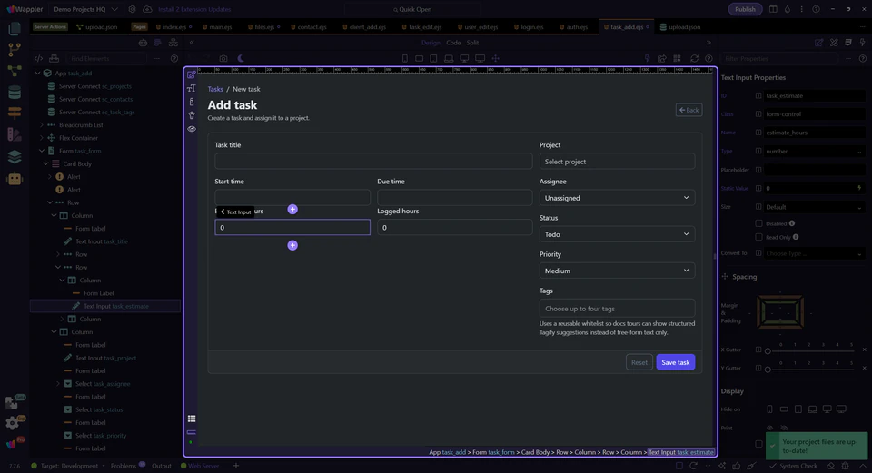 Screenshot: The task form shows where basic fields stop being enough