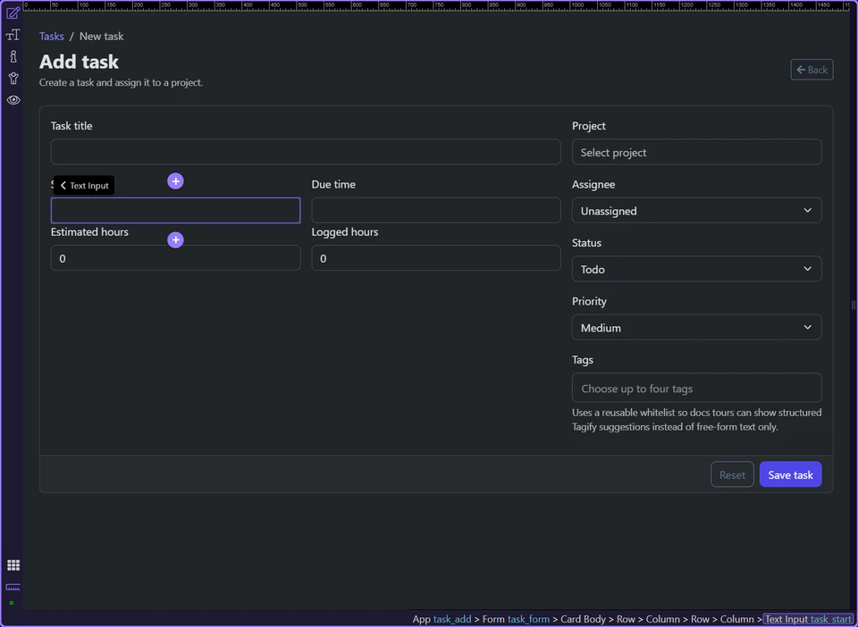 Screenshot: Start and due times need scheduling controls