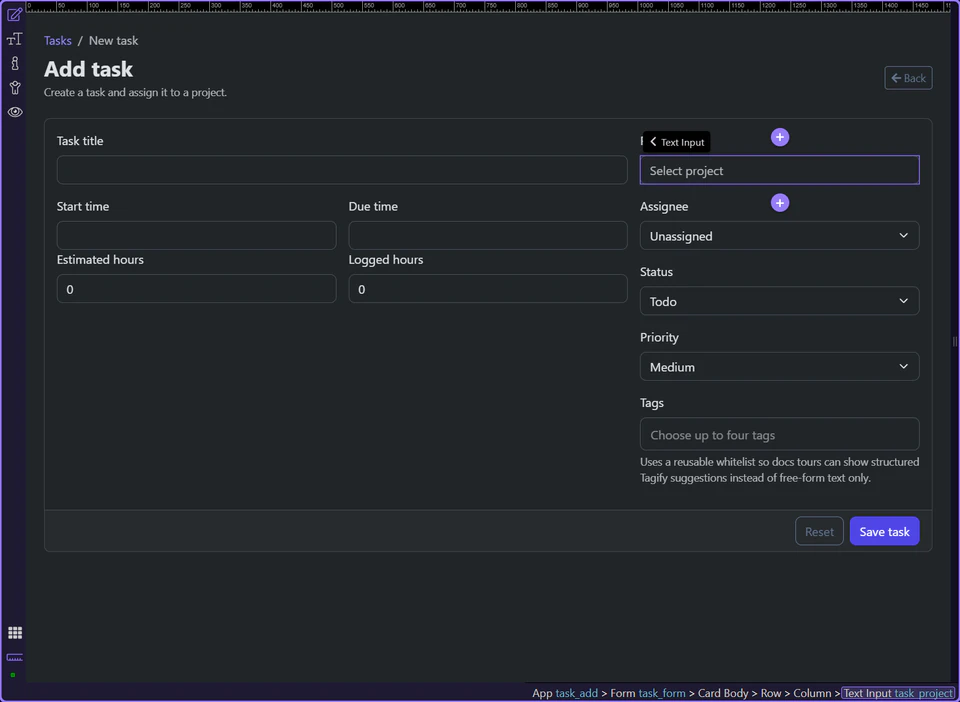 Screenshot: Project is a relationship field, not just a dropdown