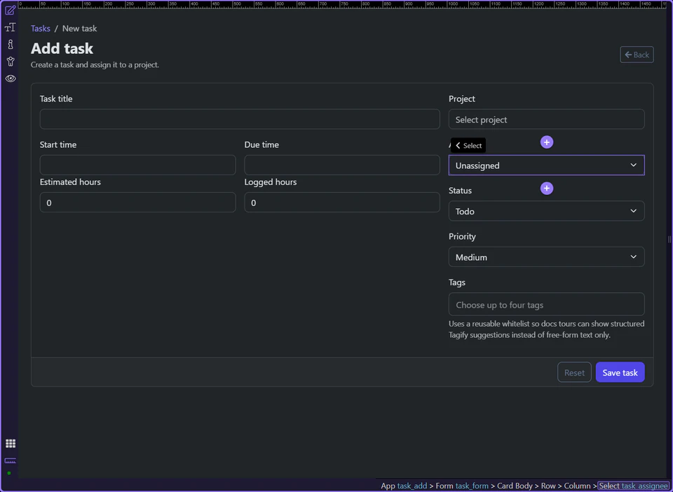 Screenshot: Assignee shows the editable relationship pattern