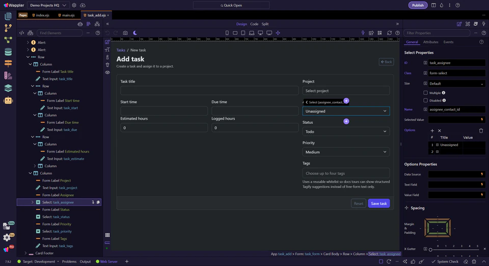 Screenshot: A form submit is a contract with a server action