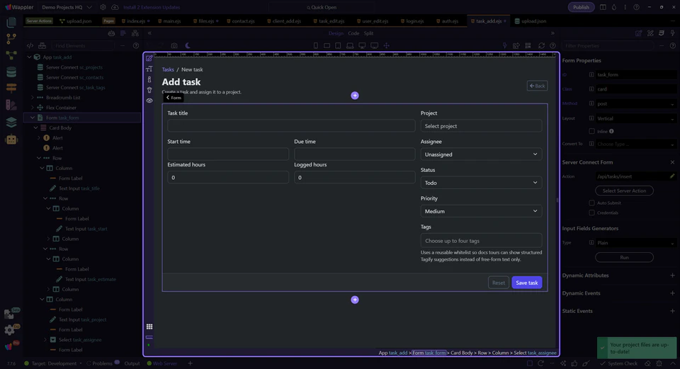 Screenshot: The page form declares the handoff point