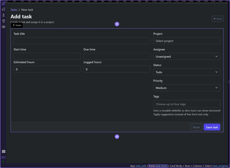 Screenshot: The action URL is the server-side contract
