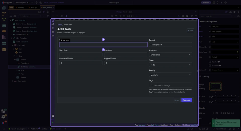 Screenshot: Task title shows the baseline validation contract