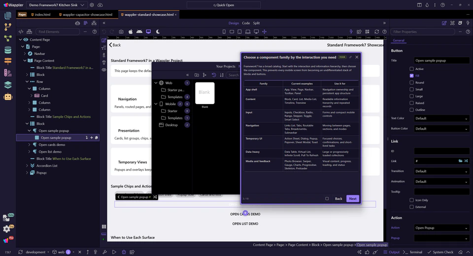 Screenshot: Choose a component family by the interaction you need