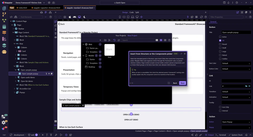 Screenshot: Insert from Structure or the Components picker