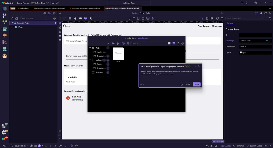 Screenshot: Next: configure the Capacitor project runtime