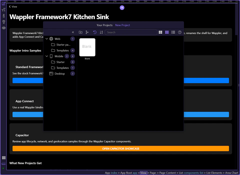 Screenshot: Open the current Framework7 8 mobile shell